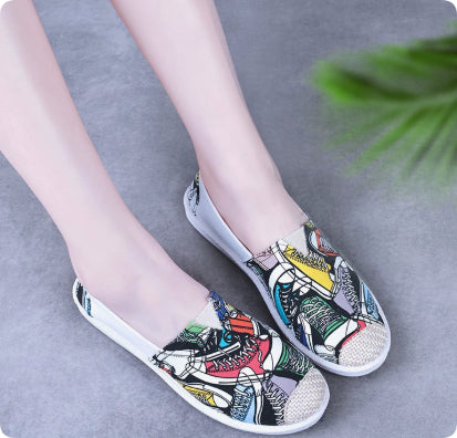 Women's Ethnic Print Canvas Slip-On Shoes | Lightweight Low-Top Flats