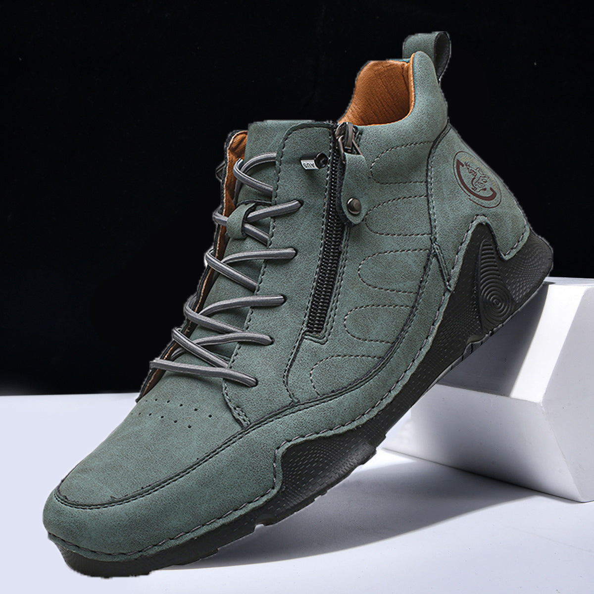Men's Casual Microfiber Leather Lace-Up Sneakers | Plus Size Athletic Shoes