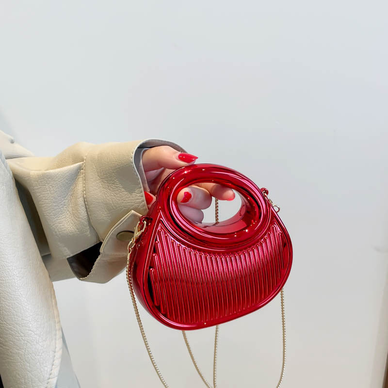 Contrast-Color Embossed Crescent Chain Shoulder Crossbody Bag