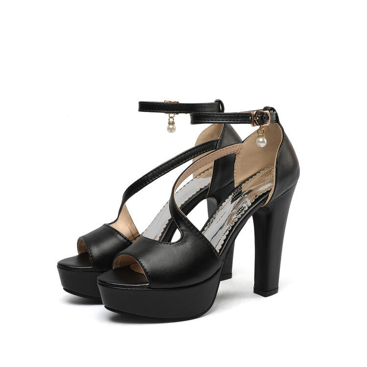 Women's Open-Toe Platform Sandals | Thick Heel PU Fish Mouth Heels