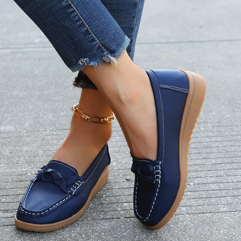 Women's Woven Flat Shoes | PU Upper Slip-On Round Toe Casual Flats