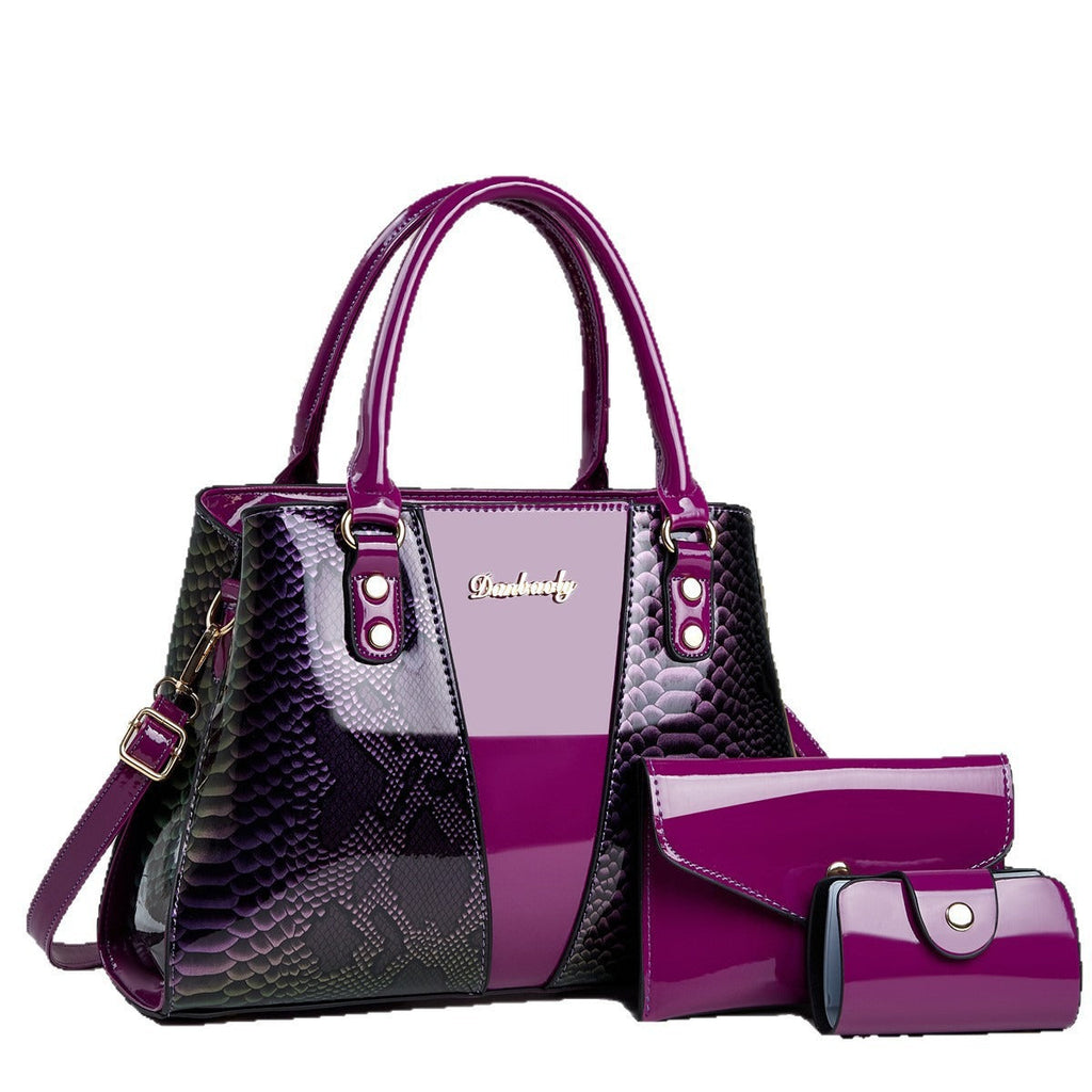 Women's Snakeskin Pattern Tote Handbag Set - 3-Piece Crossbody Shoulder Bag with Wallet