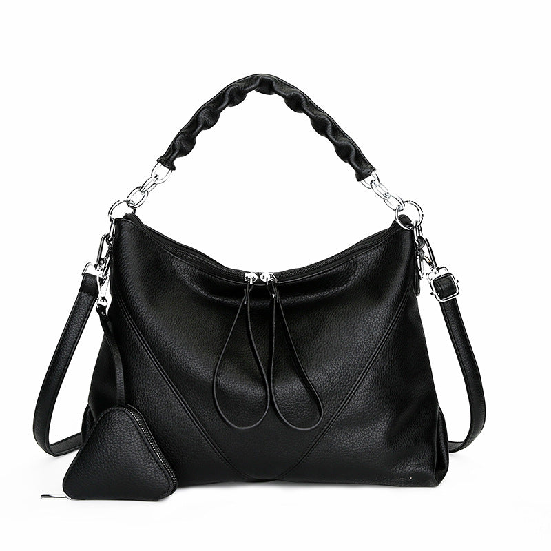 Women's Genuine Leather Chain Shoulder Crossbody Bag with Triangle Pouch