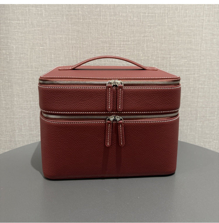 Genuine Leather Travel Jewelry Organizer Tote - Multi-Functional Makeup Storage Bag