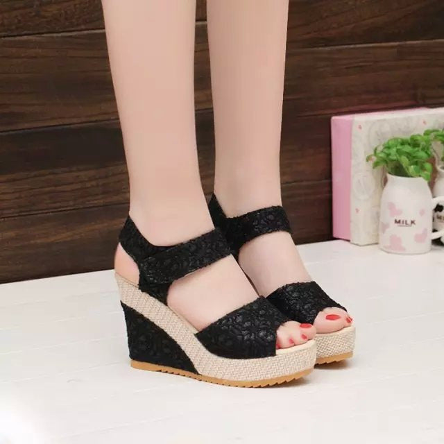 Women's Cutout Platform Sandals | Waterproof Open-Toe Cowhide Heels