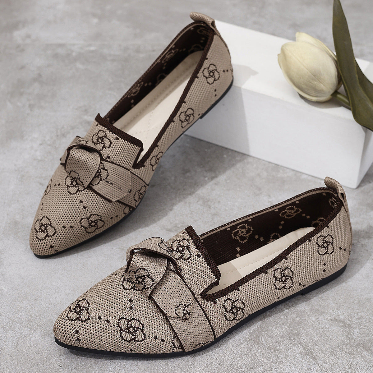 Bow-Tie Loafers | Breathable Mesh Slip-On Pointed Toe Flats