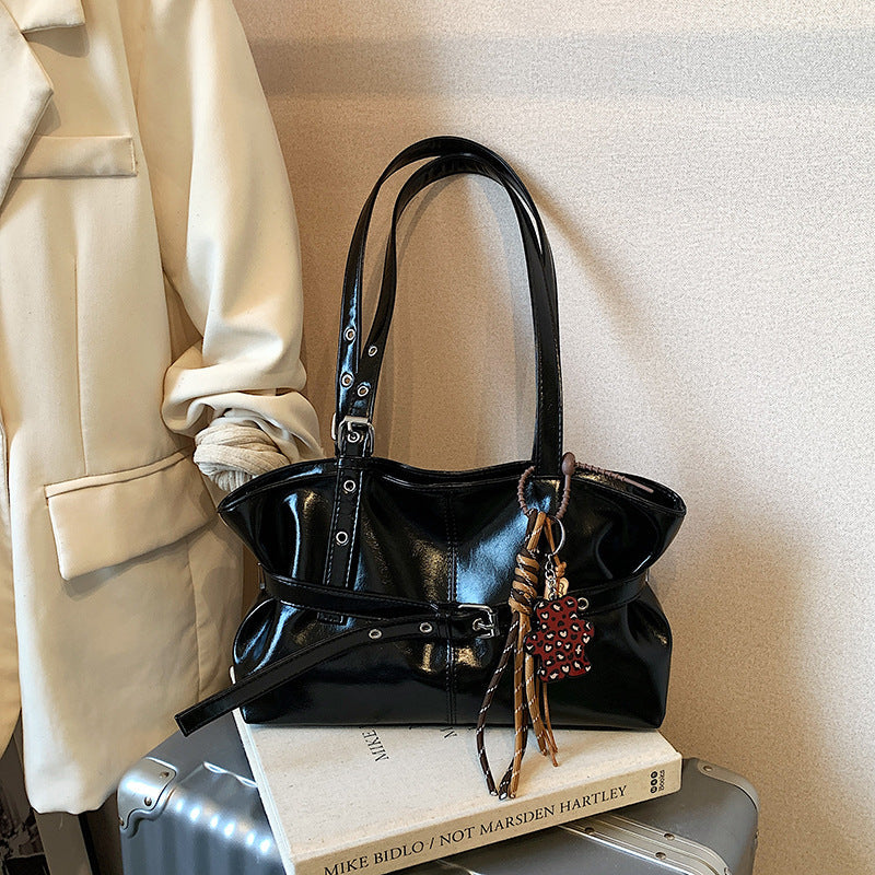 Oil-Waxed PU Leather Bucket Bag