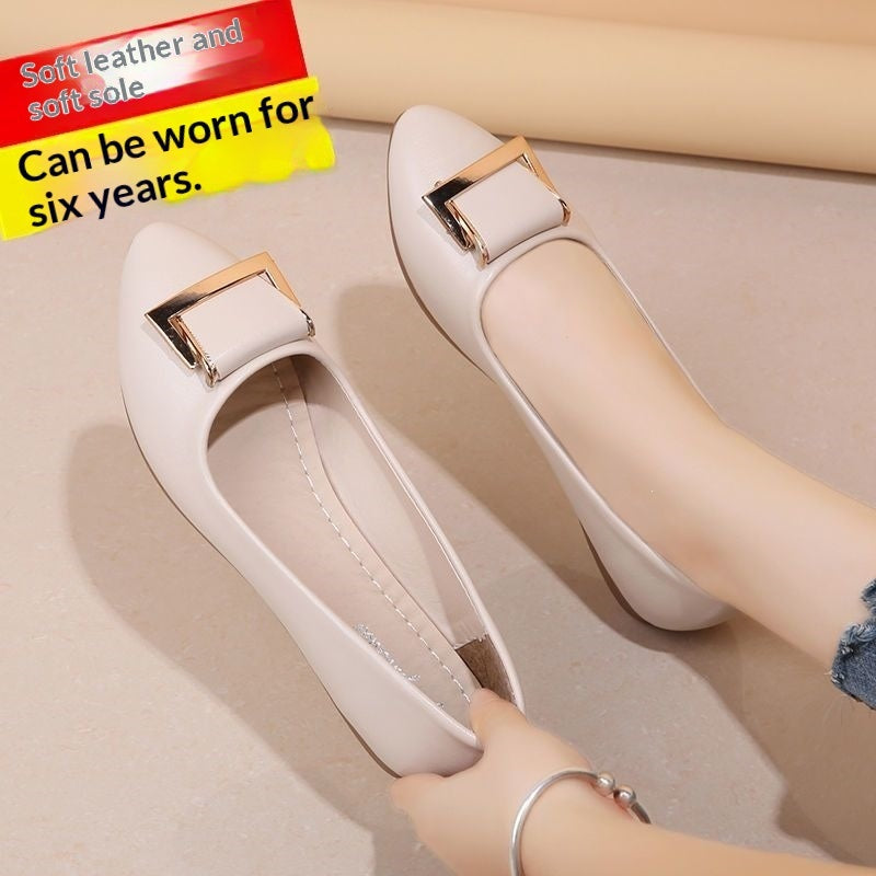 Women's Buckle Block-Heel Loafers | Microfiber Leather Low-Cut Shoes