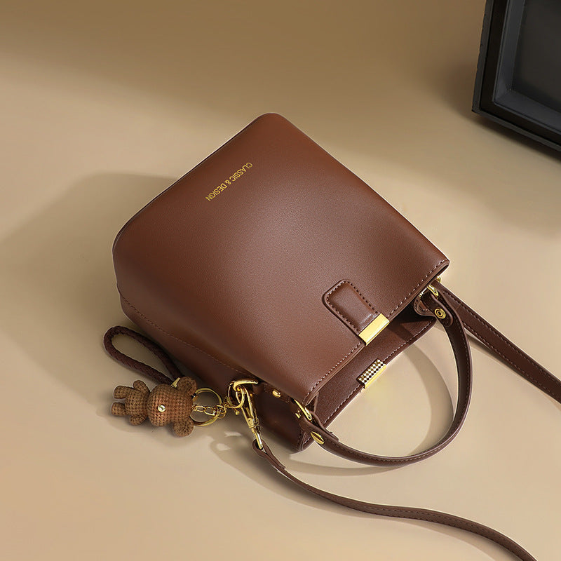 Women's Genuine Leather Crossbody Bucket Bag | Second-Layer Cowhide Shoulder Bag