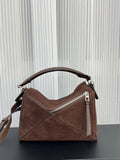 Women's Suede Tote Bag – Genuine Leather, Large Capacity, Quilted Patchwork Design