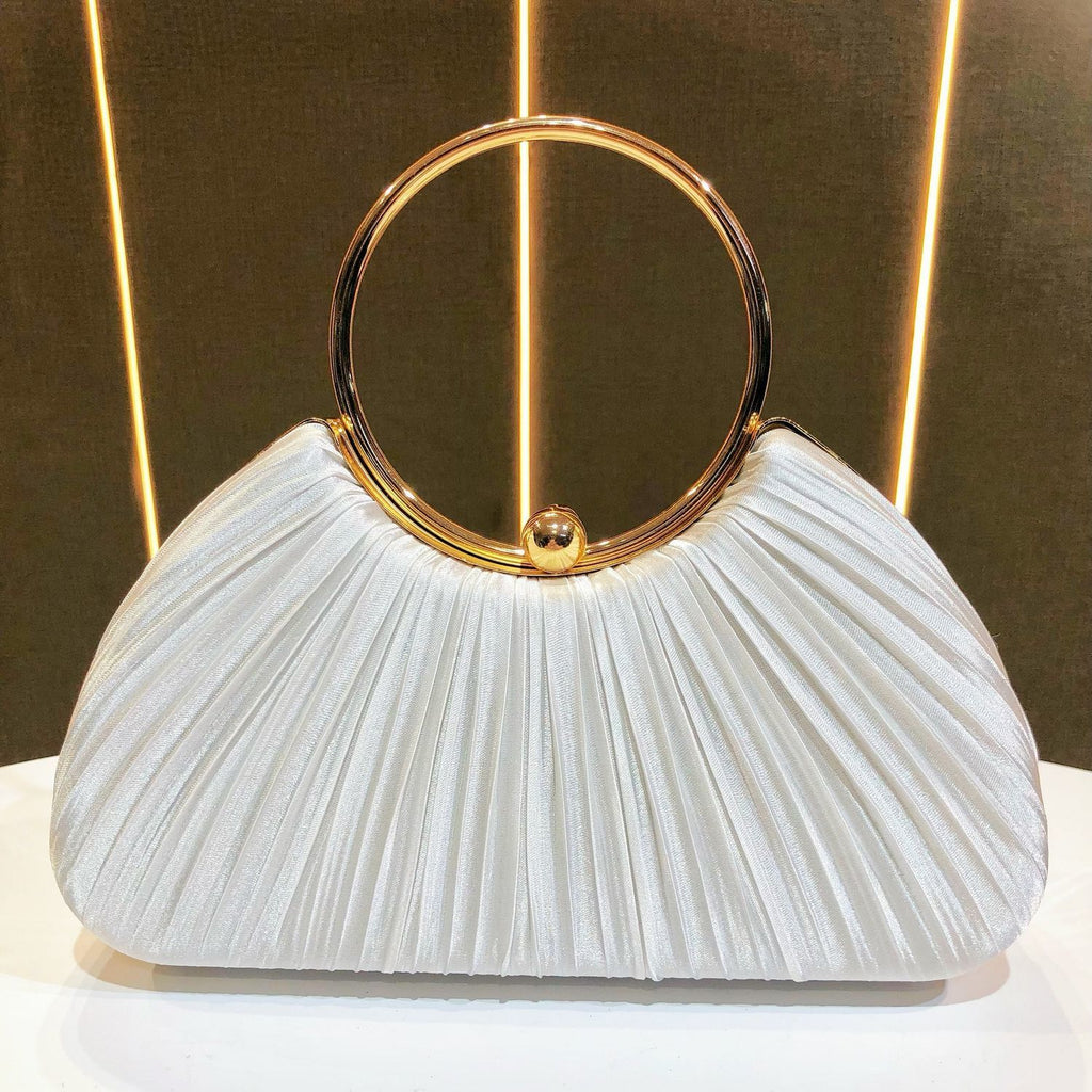Elegant Satin Pleated Evening Clutch Bag - Cheongsam Style Formal Handbag with Hasp Lock