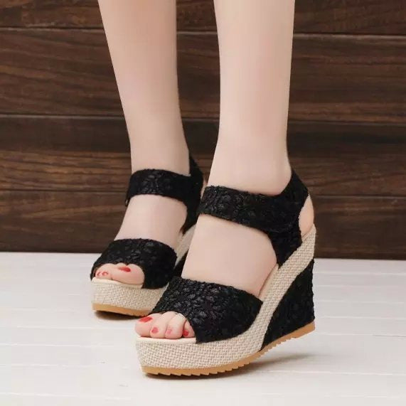 Women's Cutout Platform Sandals | Waterproof Open-Toe Cowhide Heels
