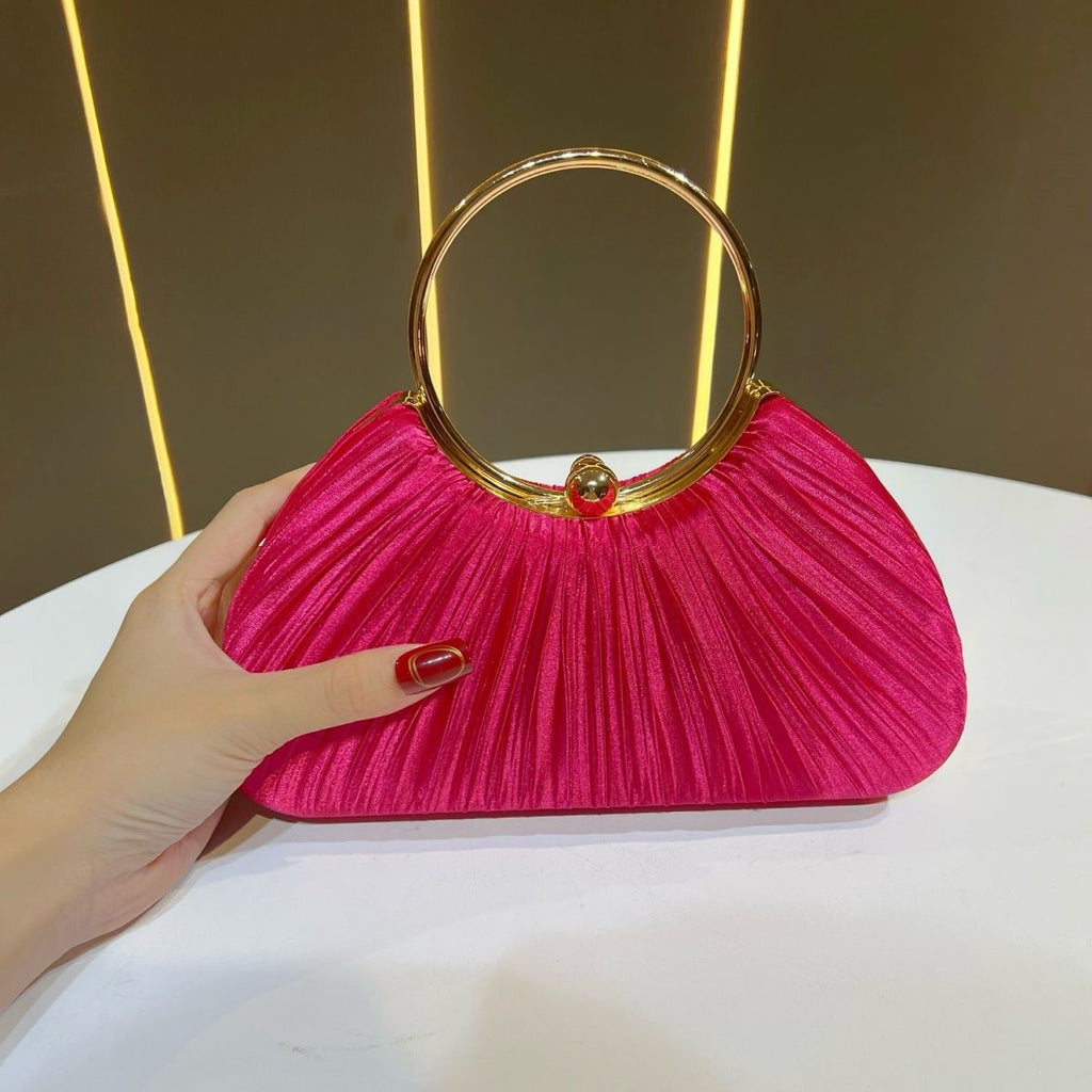 Elegant Satin Pleated Evening Clutch Bag - Cheongsam Style Formal Handbag with Hasp Lock