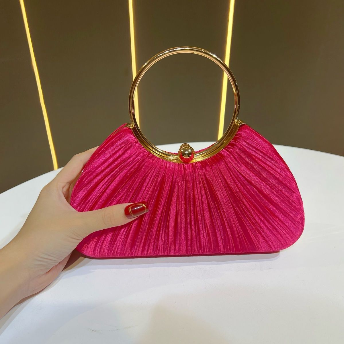Elegant Satin Pleated Evening Clutch Bag - Cheongsam Style Formal Handbag with Hasp Lock