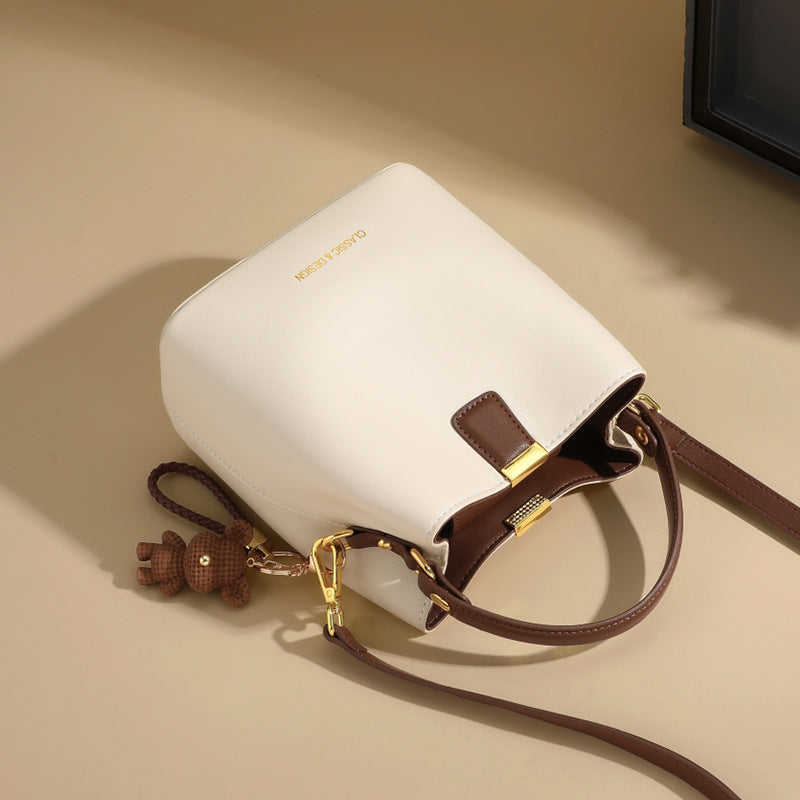 Women's Genuine Leather Crossbody Bucket Bag | Second-Layer Cowhide Shoulder Bag