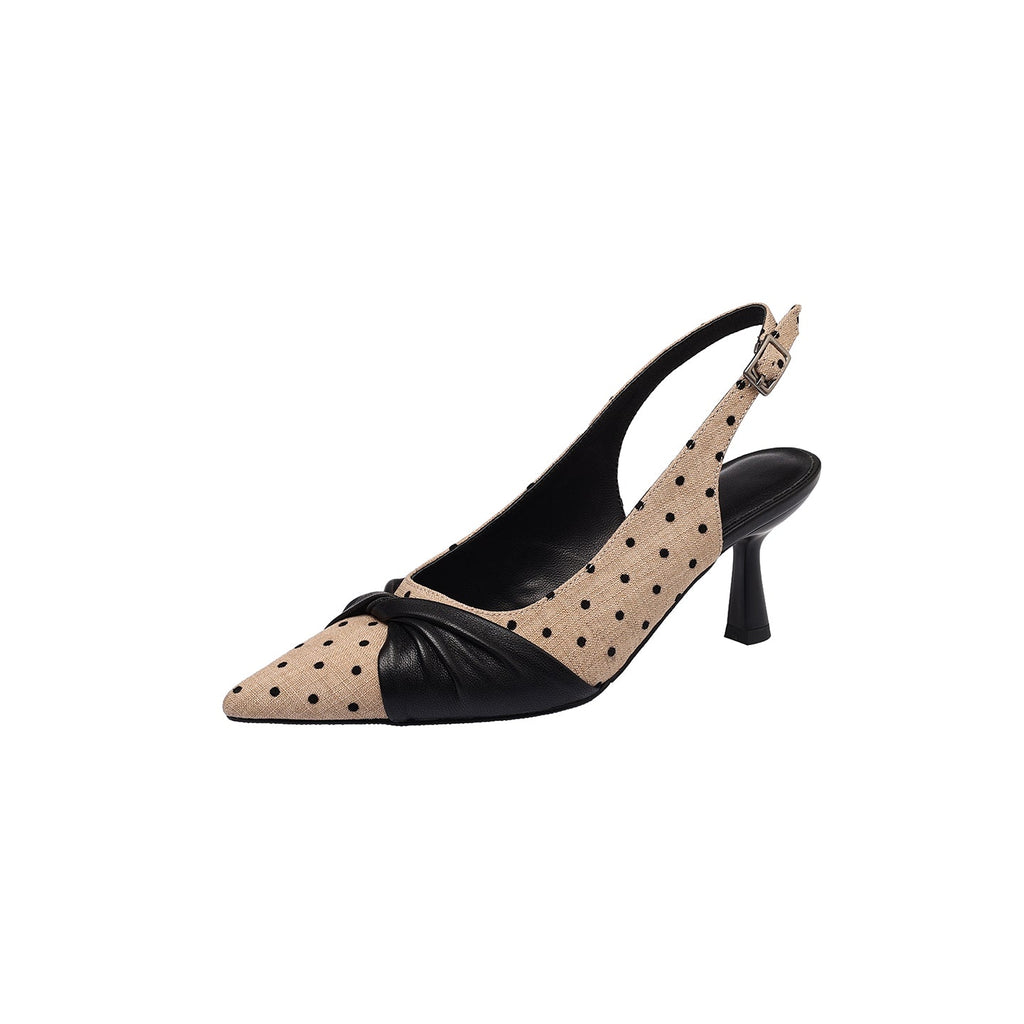 Women's Polka Dot Slingback Pumps | Pointed Toe Genuine Lambskin Heels