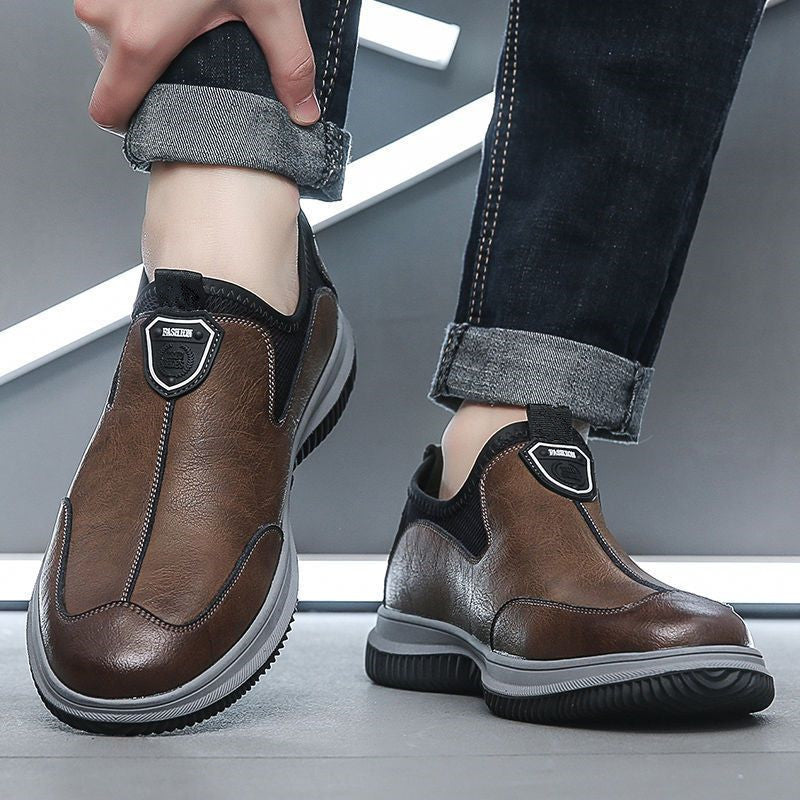 Men's Soft Leather Business Casual Breathable Dress Shoes - British Style Round Toe Slip-On Loafers