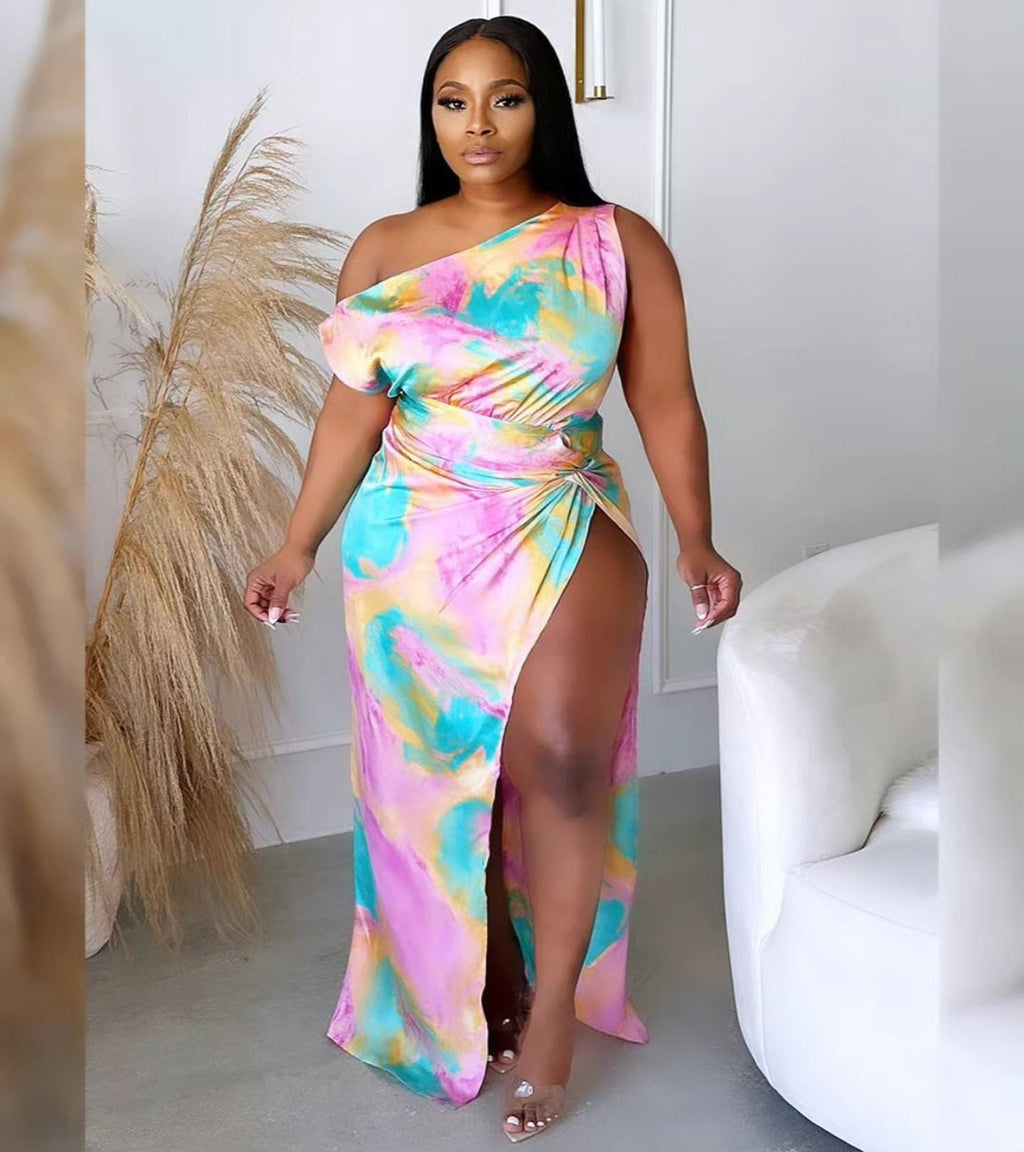 Off-Shoulder Knot-Twist Maxi Dress – Plus Size