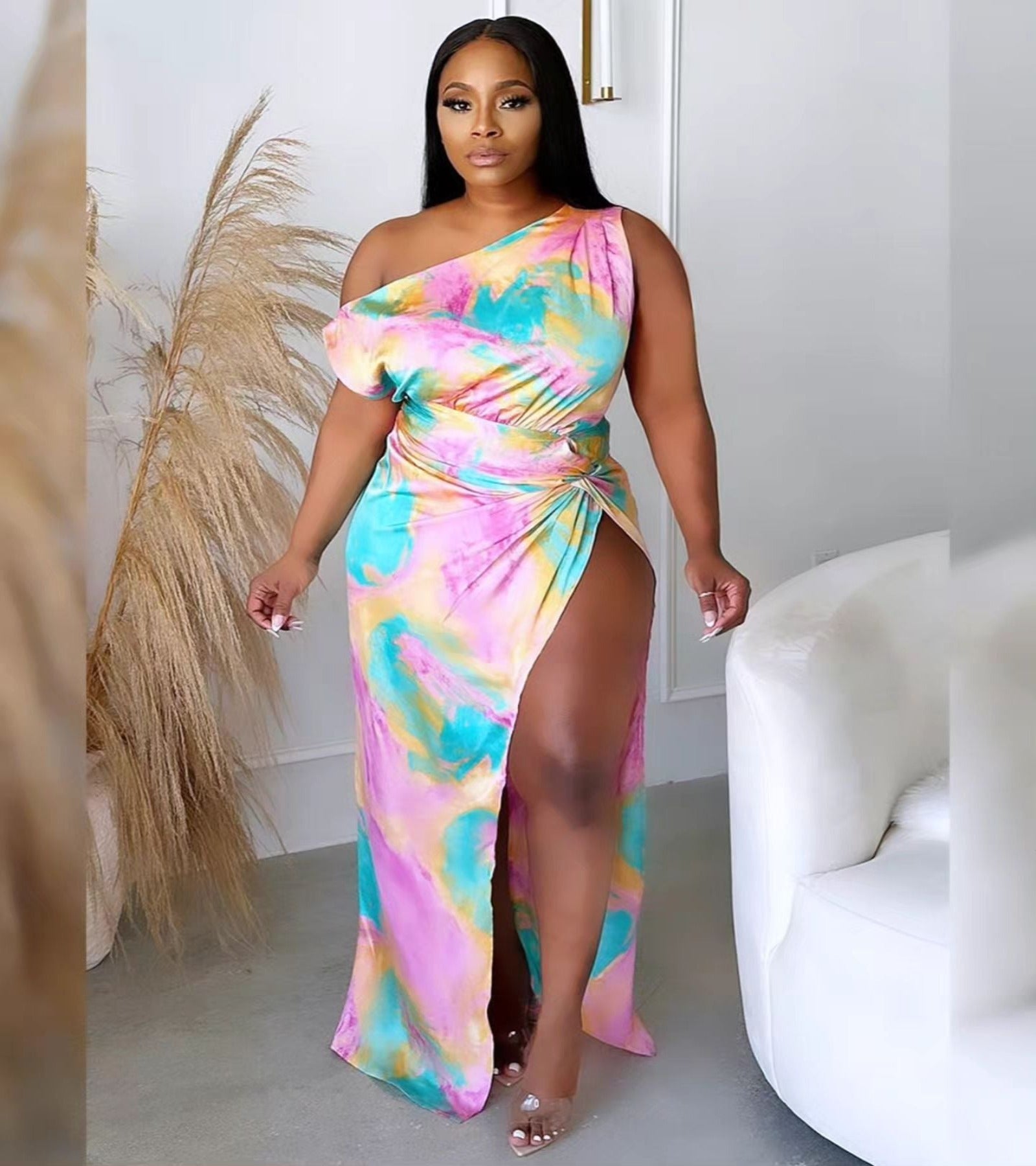 Off-Shoulder Knot-Twist Maxi Dress – Plus Size