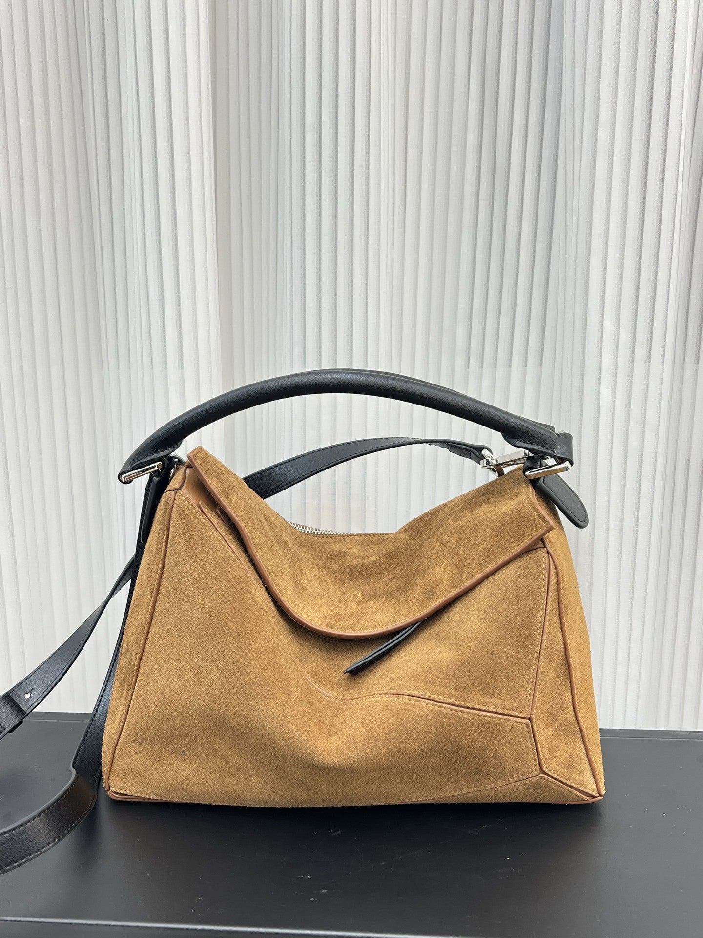 Women's Suede Tote Bag – Genuine Leather, Large Capacity, Quilted Patchwork Design