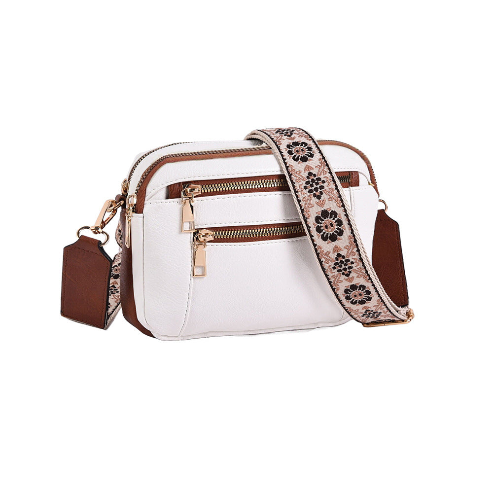 Women's Color Block PU Leather Crossbody Bag - Adjustable Strap Shoulder Bag with Zipper Closure