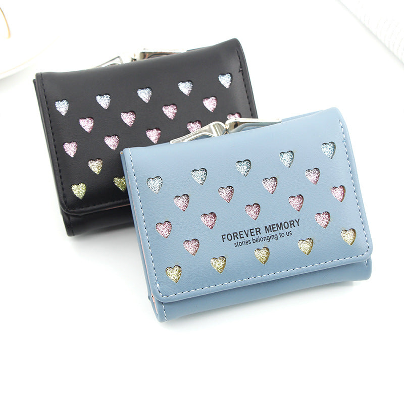 Three-Fold Wallet with Hollowed-Out Heart Design