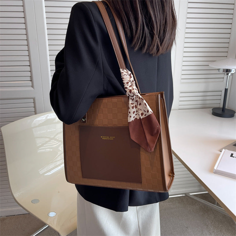 Women's Large Capacity PU Leather Shoulder Bag - Commuter Handbag with Double Straps