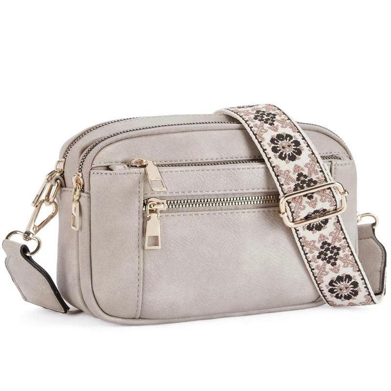 Women's Color Block PU Leather Crossbody Bag - Adjustable Strap Shoulder Bag with Zipper Closure