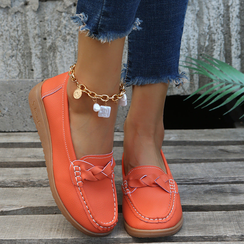 Women's Woven Flat Shoes | PU Upper Slip-On Round Toe Casual Flats