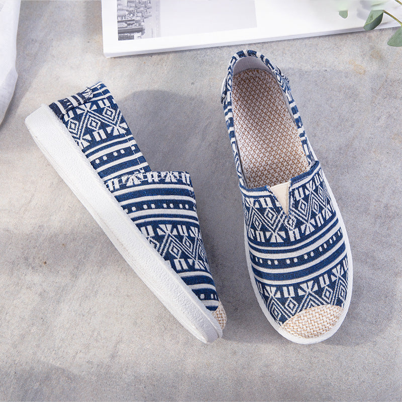 Women's Ethnic Print Canvas Slip-On Shoes | Lightweight Low-Top Flats