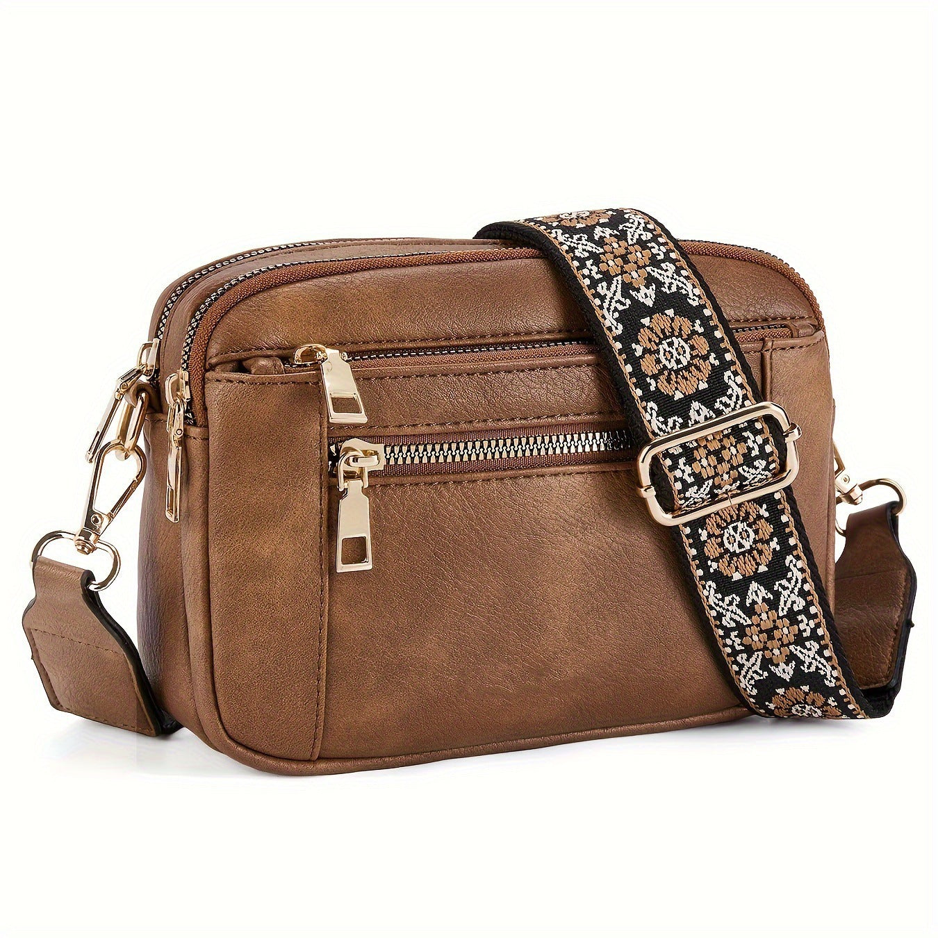 Women's Color Block PU Leather Crossbody Bag - Adjustable Strap Shoulder Bag with Zipper Closure