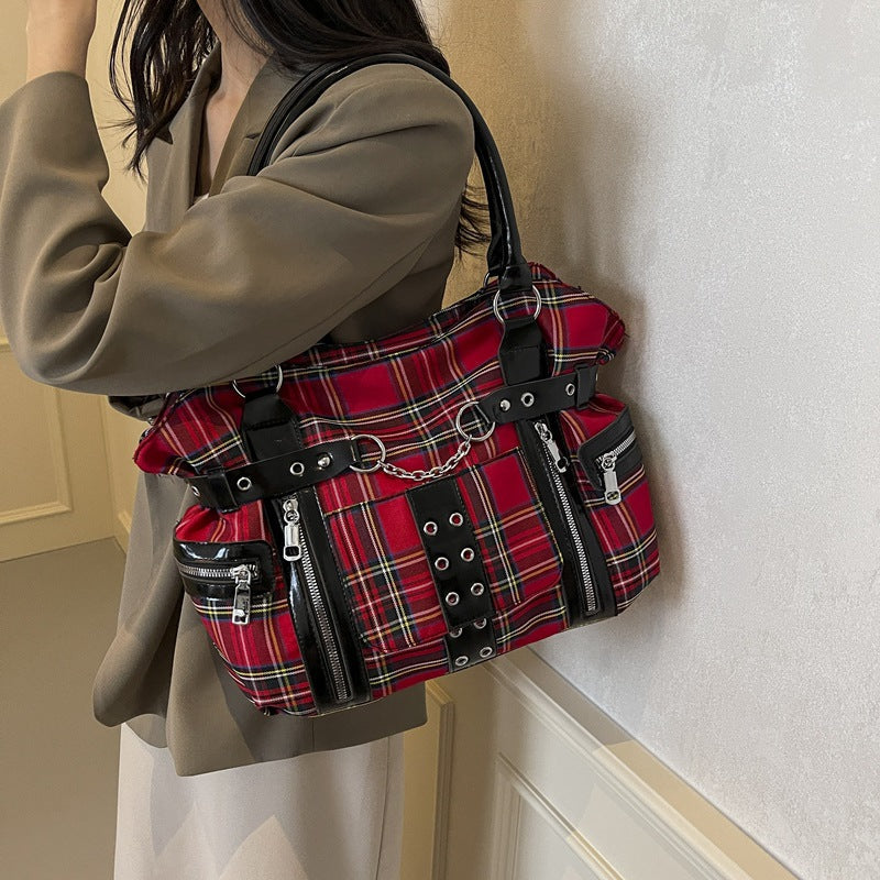 Women's Plaid Crossbody Bag with Rivet Details