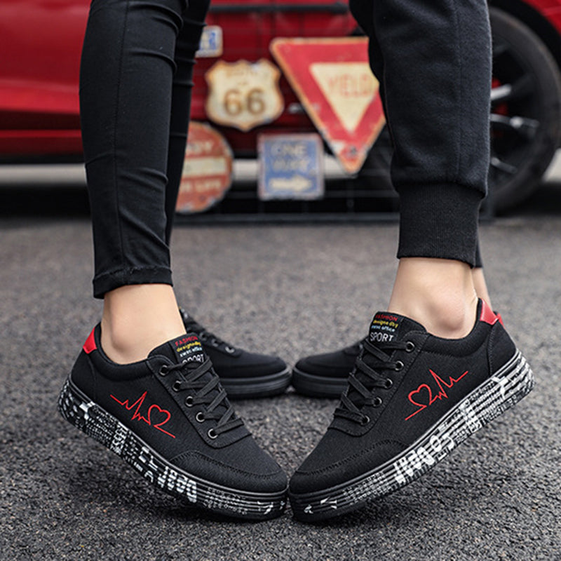 Love Print Canvas Shoes | Unisex Lace-Up Flats Casual Sneakers