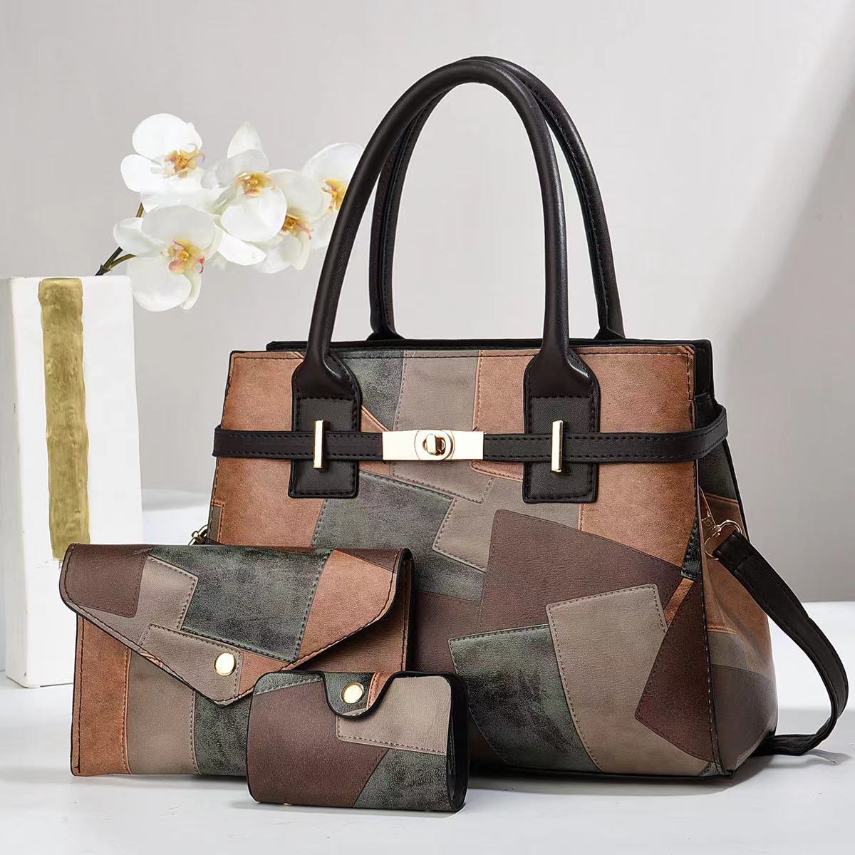 Large-Capacity Women's Crossbody Shoulder Bag – Three-Piece Set | PU Leather Commuter Bag