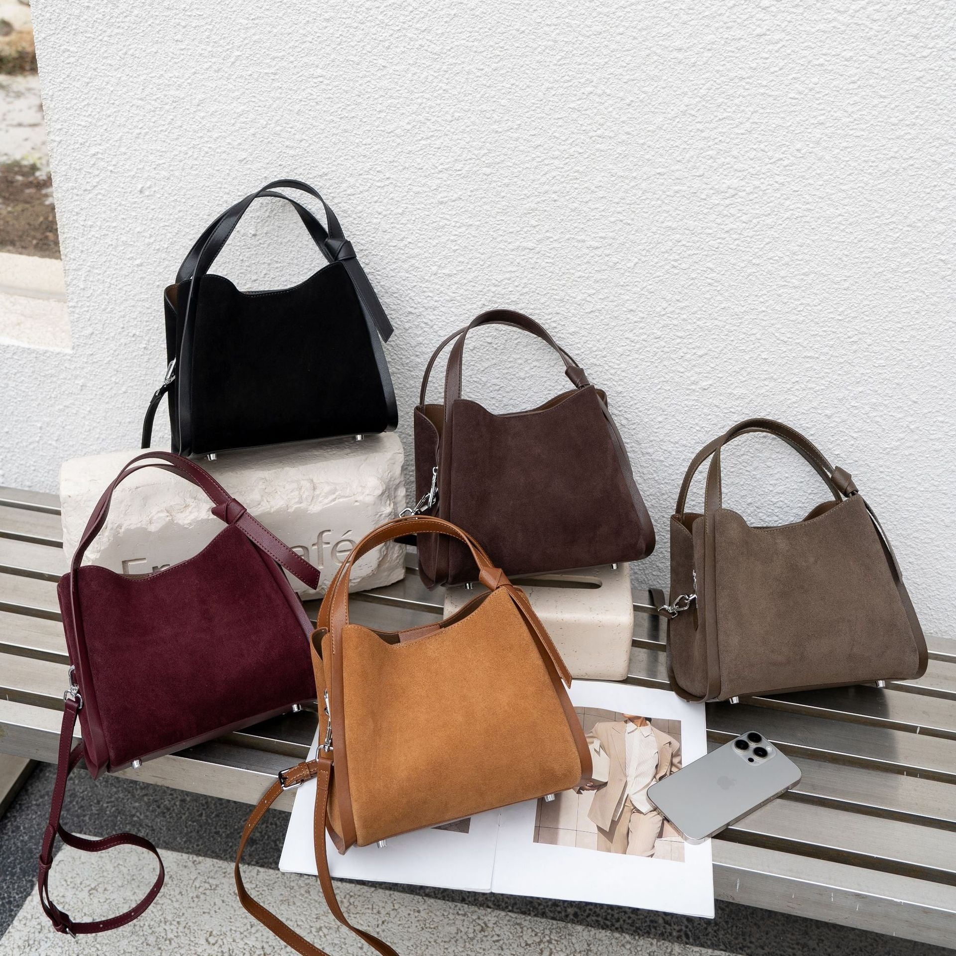 Women's Frosted Genuine Leather Bucket Bag | Crossbody Shoulder Bag