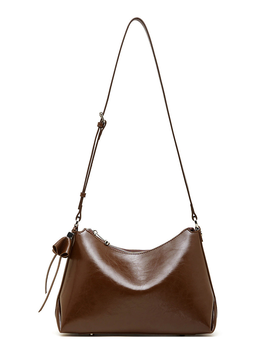 Women's Genuine Leather Crossbody Bag – Large Capacity Pillow Bag | Wine Brown, Dark Brown, Black