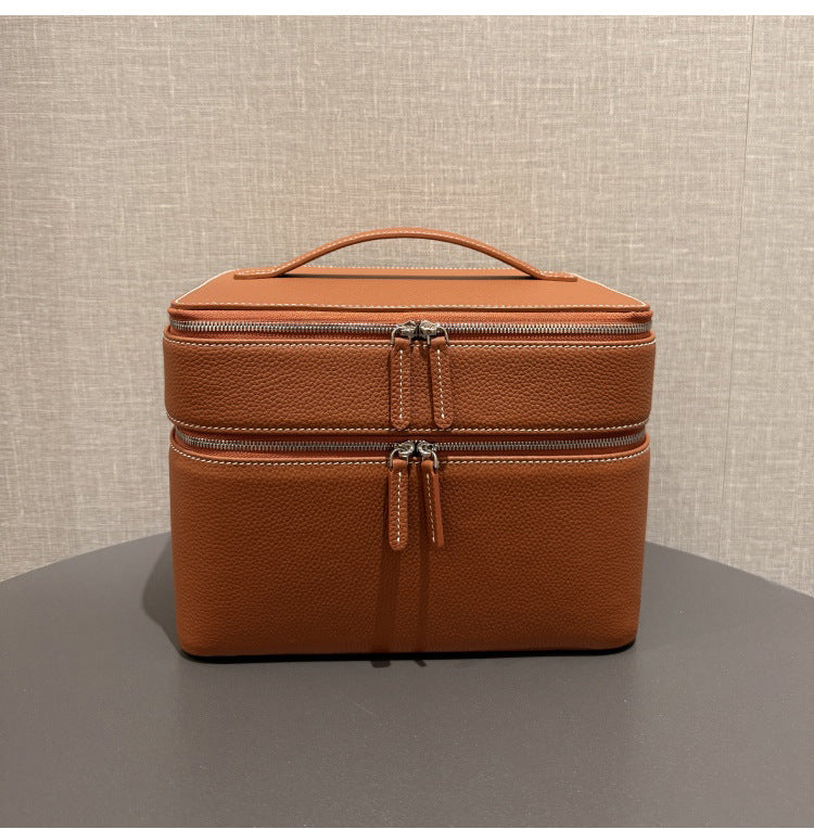 Genuine Leather Travel Jewelry Organizer Tote - Multi-Functional Makeup Storage Bag