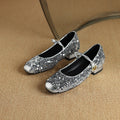 Women's Sequined Peep-Toe Mary Jane Shoes | Low Chunky Heel Buckle Dress Shoes