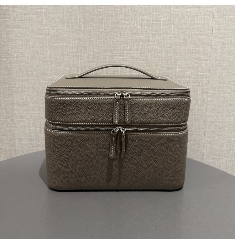 Genuine Leather Travel Jewelry Organizer Tote - Multi-Functional Makeup Storage Bag