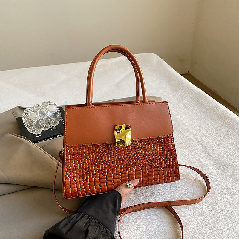 Retro Crossbody Tote Bag for Women - PU Leather Patchwork Handbag with Adjustable Strap