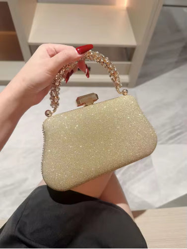 Gold Evening Clutch Bag for Women - Chain Strap Purse for Party & Wedding