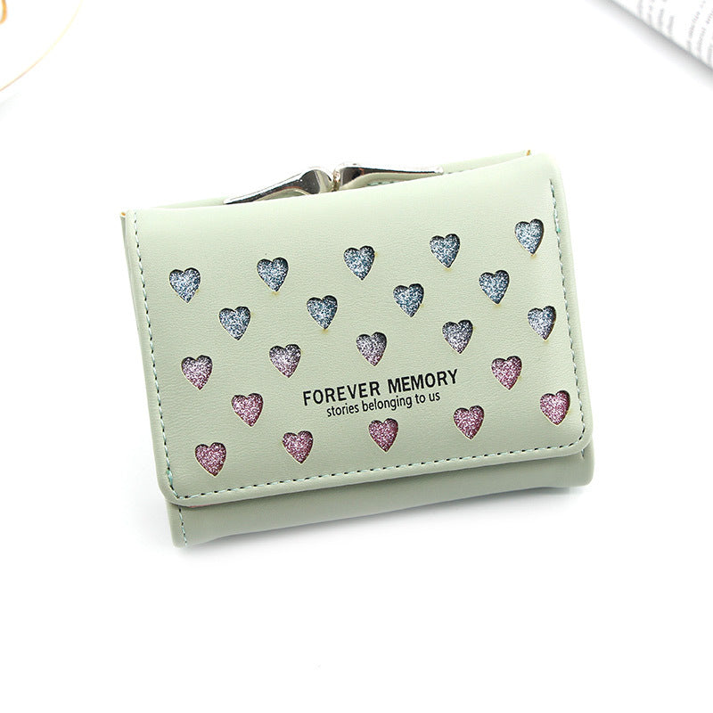 Three-Fold Wallet with Hollowed-Out Heart Design