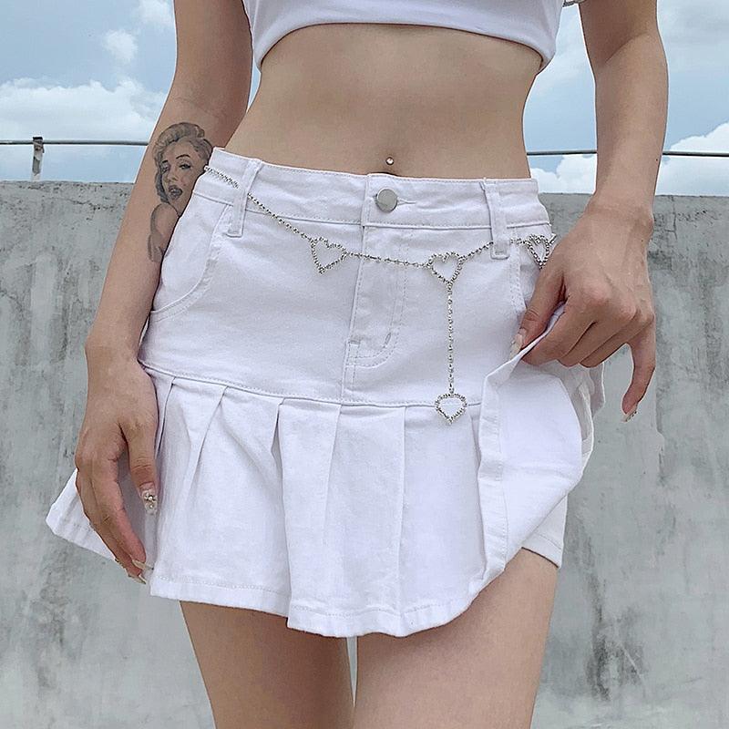 High-Waisted Pleated Jean Skirt for Country Girls and Bartenders