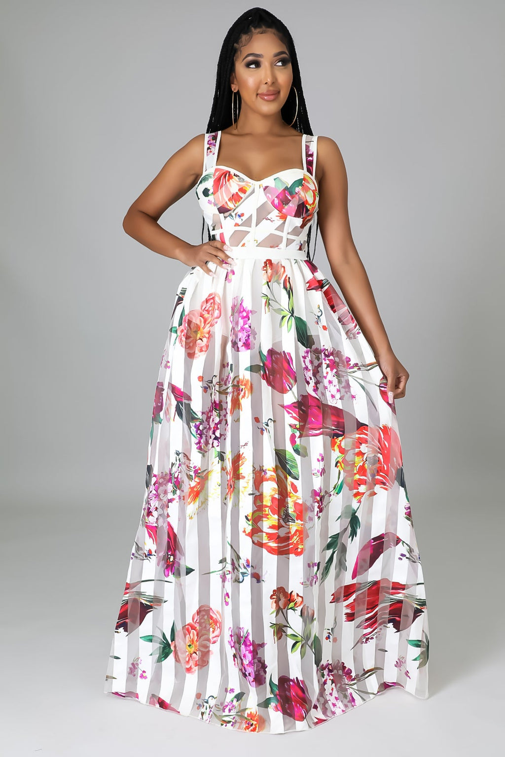 Sheer Mesh Sleeveless Maxi Dress with Padded Cups