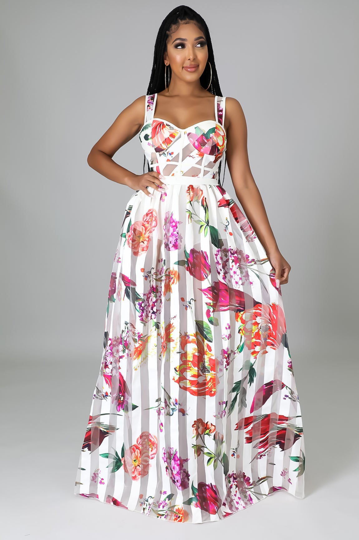 Sheer Mesh Sleeveless Maxi Dress with Padded Cups