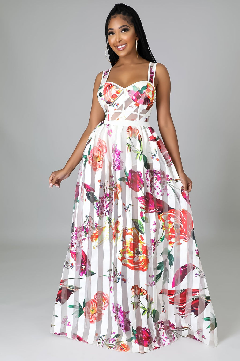 Sheer Mesh Sleeveless Maxi Dress with Padded Cups