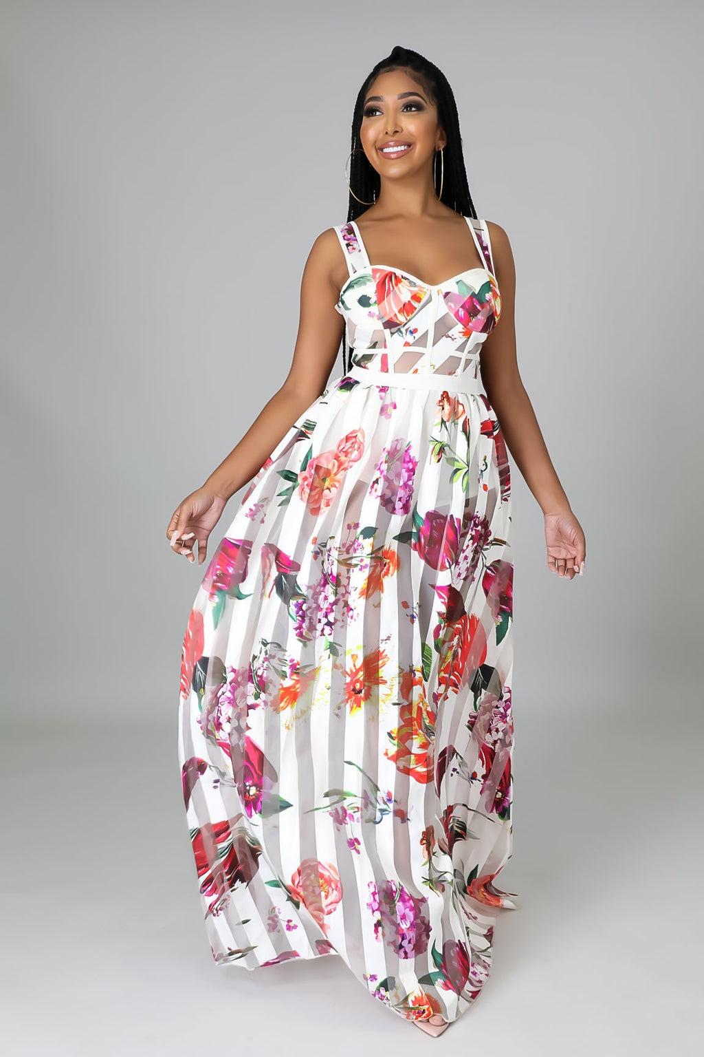 Sheer Mesh Sleeveless Maxi Dress with Padded Cups