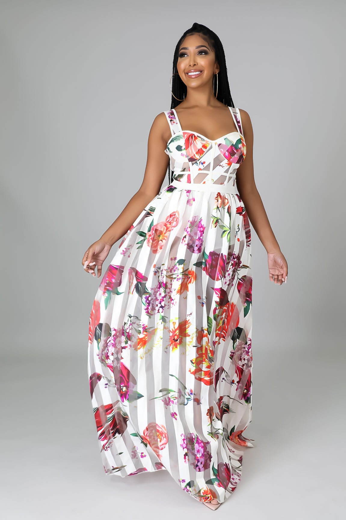Sheer Mesh Sleeveless Maxi Dress with Padded Cups
