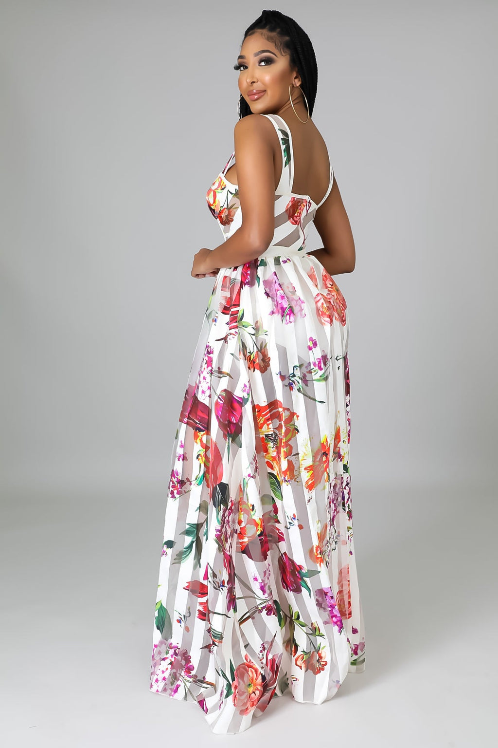 Sheer Mesh Sleeveless Maxi Dress with Padded Cups