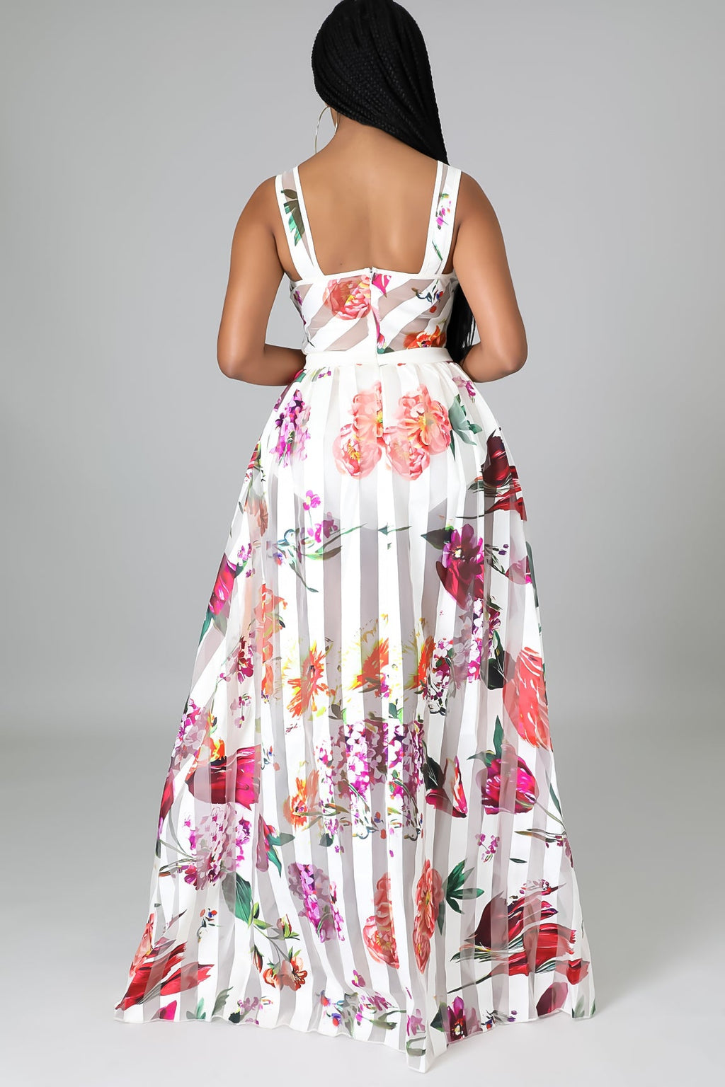 Sheer Mesh Sleeveless Maxi Dress with Padded Cups